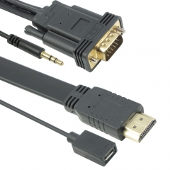 Кабел DeTech HDMI - VGA, 1.8m, Flat, с аудио кабел -18229