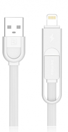 Кабел за данни 2 в 1 micro USB Iphone Lighting, Remax Yards RC-033T, 1м, Черен, Бял - 14345