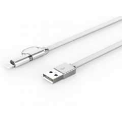 Кабел за данни, LDNIO LC84, 2 в 1, Micro USB + Lightning (iPhone 5/6/7/SE), 1.0m, С оплетка, Бял - 14389